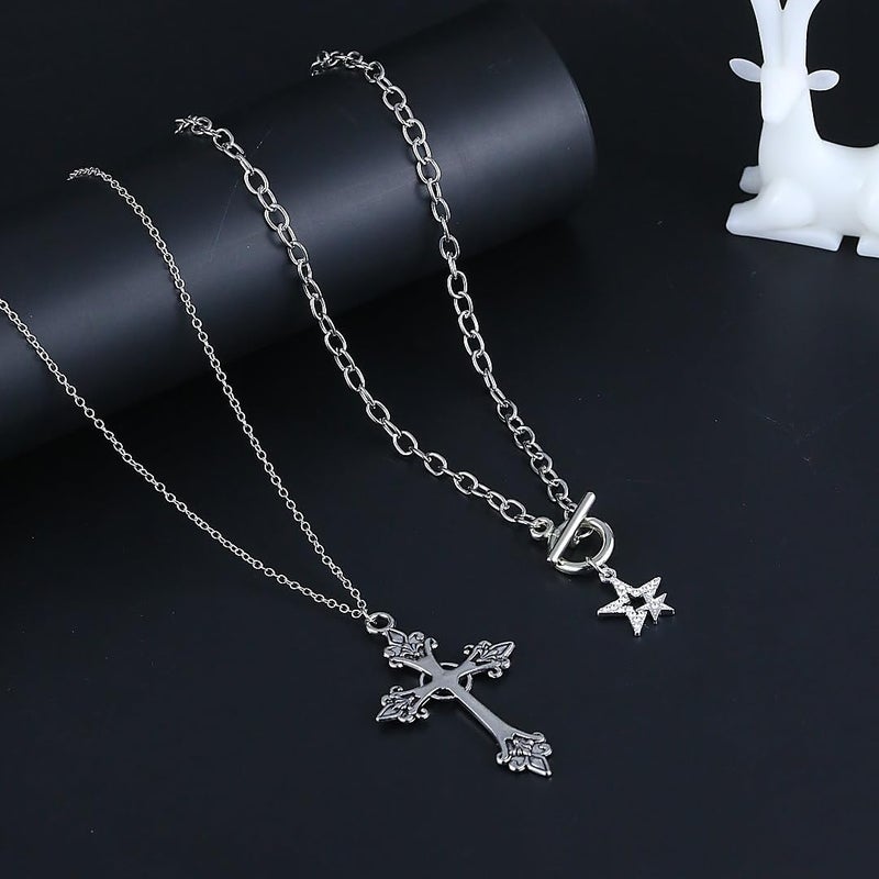 Hremhoo Gothic Cross Necklace for Women Exaggerate Large Cross Pendant Necklace Gothic Layered Choker Necklaces Punk Goth Emo Grunge Y2k Necklaces for Women - Image 1